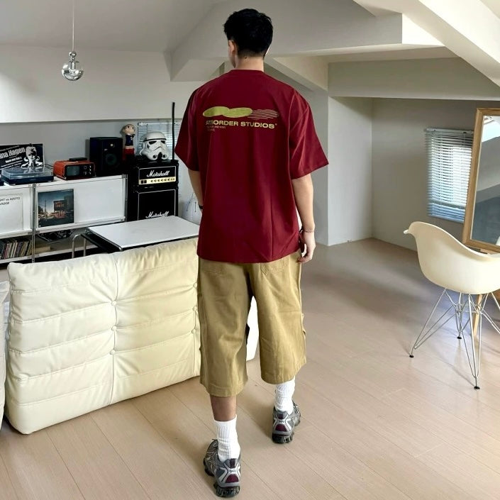 S0429 Japanese-style trendy casual loose-fitting round neck short-sleeved retro unisex printed T-shirt