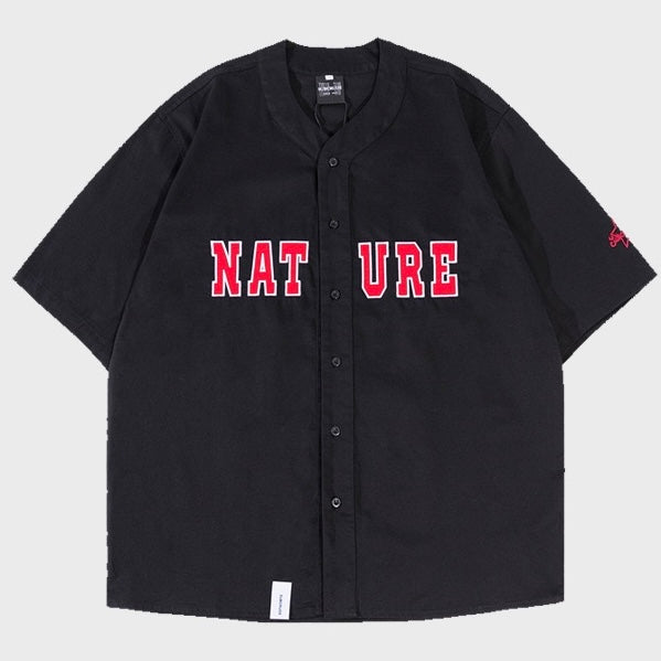 S0018 Oversize Casual Label Embroidery Loose Short Baseball Shirt