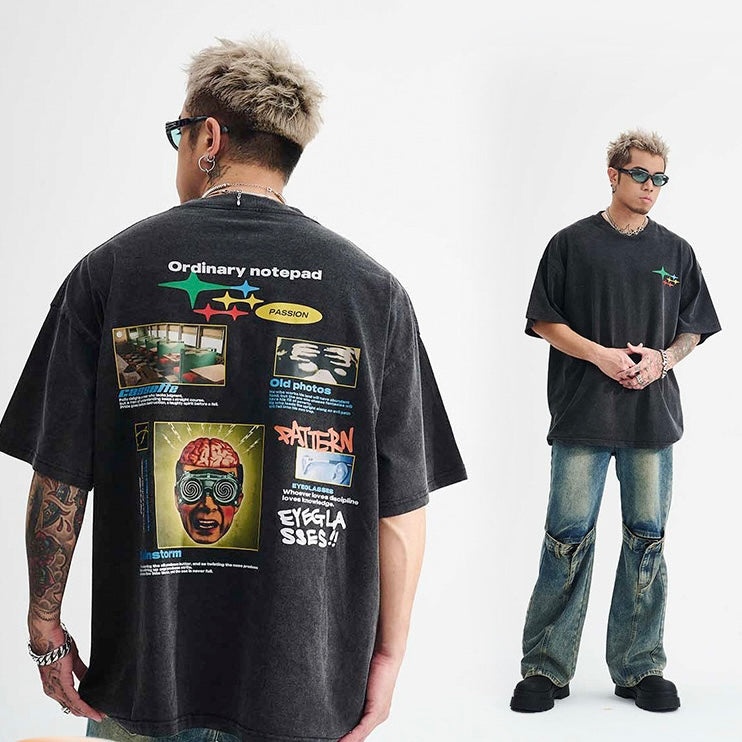 S0019 Oversize America Vintage Big Logo Short Sleeve T-Shirt