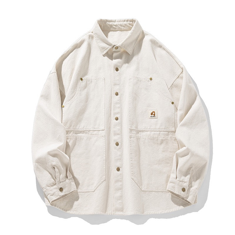 S0026 American Style Loose Cargo Long Sleeve Shirt Available: Brown Black White