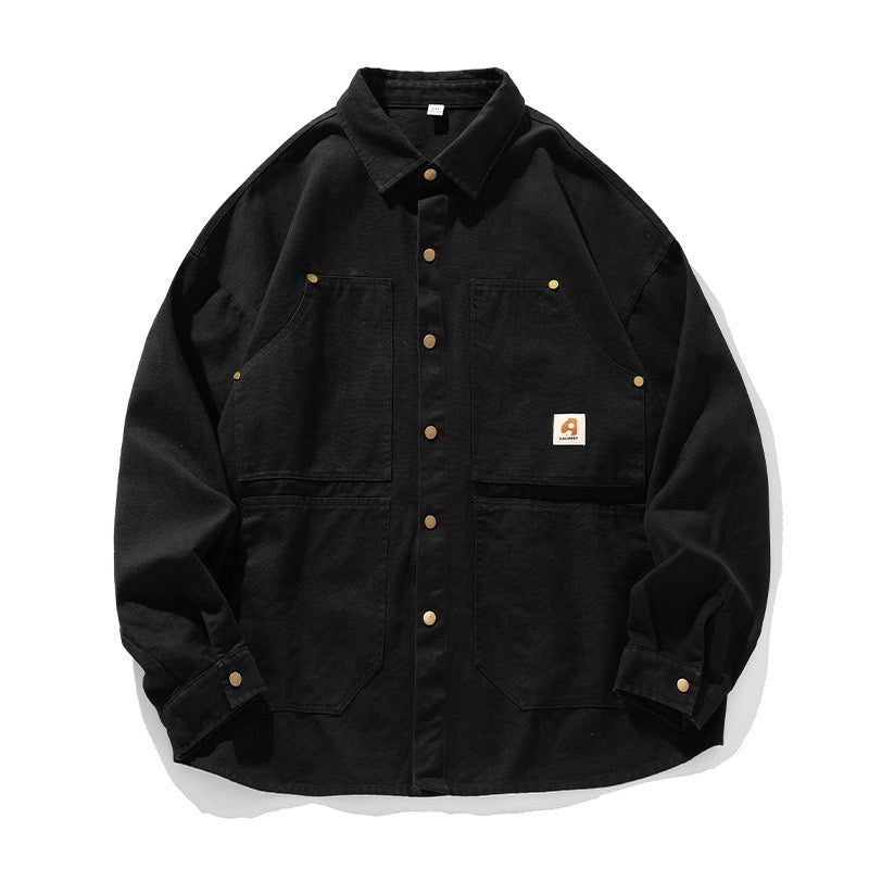 S0026 American Style Loose Cargo Long Sleeve Shirt Available: Brown Black White