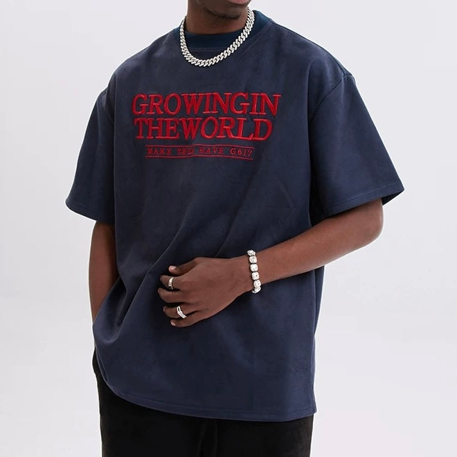 S0037 American Oversized Letter Embroidery Short Sleeve T-Shirt