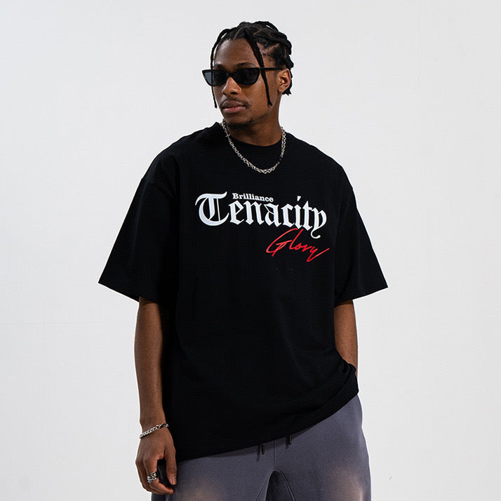 S0063 Americana Sytle Tenacity Letter Print Short Sleeve T-Shirt