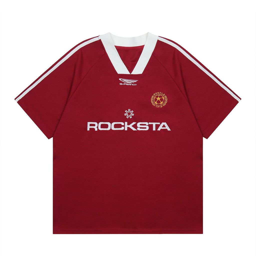 S0071 American Vintage Rocksta Football Sports Style V-neck T-shirt