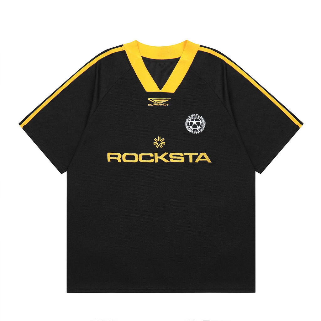 S0071 American Vintage Rocksta Football Sports Style V-neck T-shirt