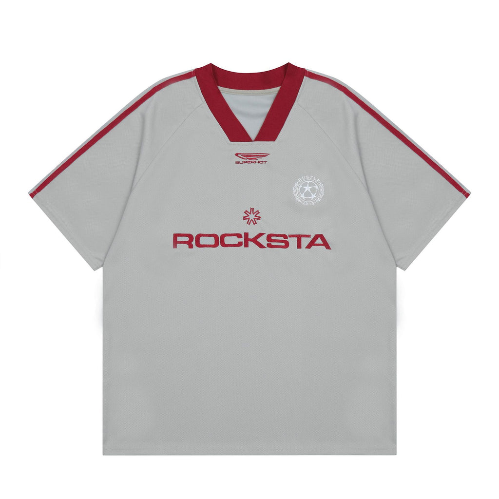 S0071 American Vintage Rocksta Football Sports Style V-neck T-shirt