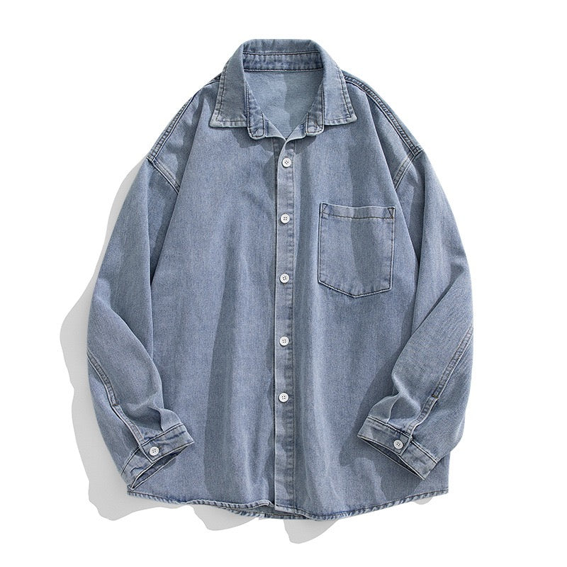 S0078 Japanese Loose And Versatile Casual Denim Long-Sleeved Shirt