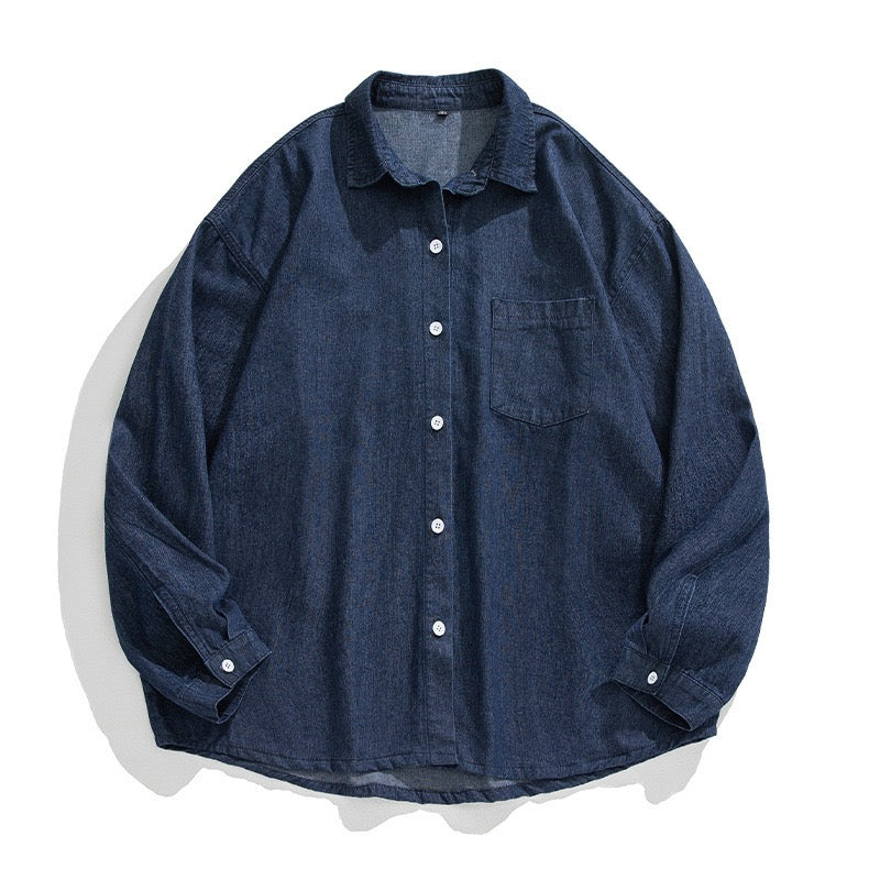 S0078 Japanese Loose And Versatile Casual Denim Long-Sleeved Shirt