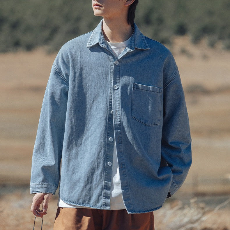 S0078 Japanese Loose And Versatile Casual Denim Long-Sleeved Shirt