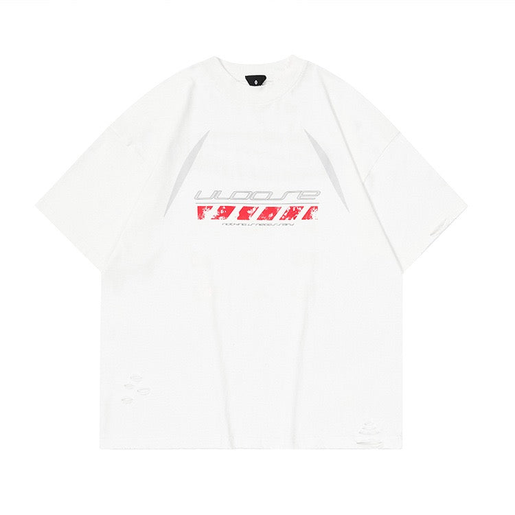 S0107 American retro uloose letter print loose cotton T-shirt