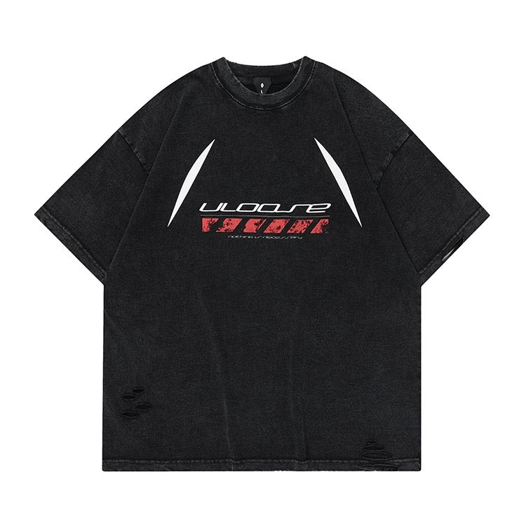 S0107 American retro uloose letter print loose cotton T-shirt