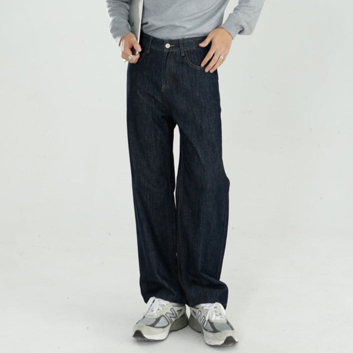 P0053 Korean Style Black Versatile Loose Drape Straight Jeans