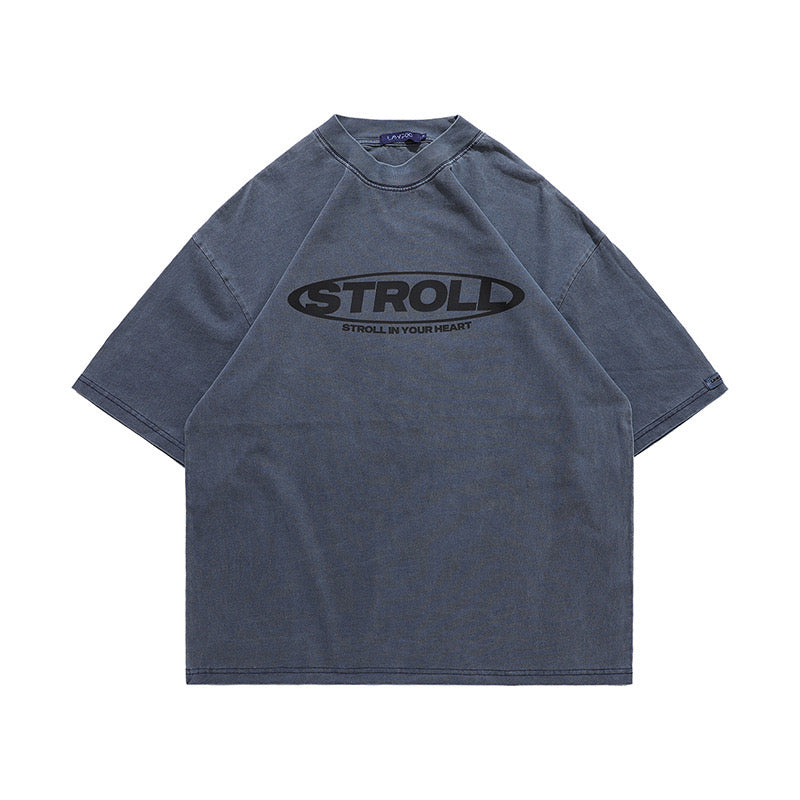 S0133 American retro distressed printed loose short-sleeved T-shirt