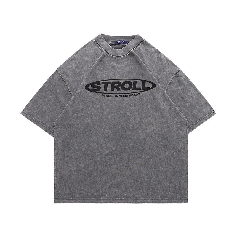 S0133 American retro distressed printed loose short-sleeved T-shirt