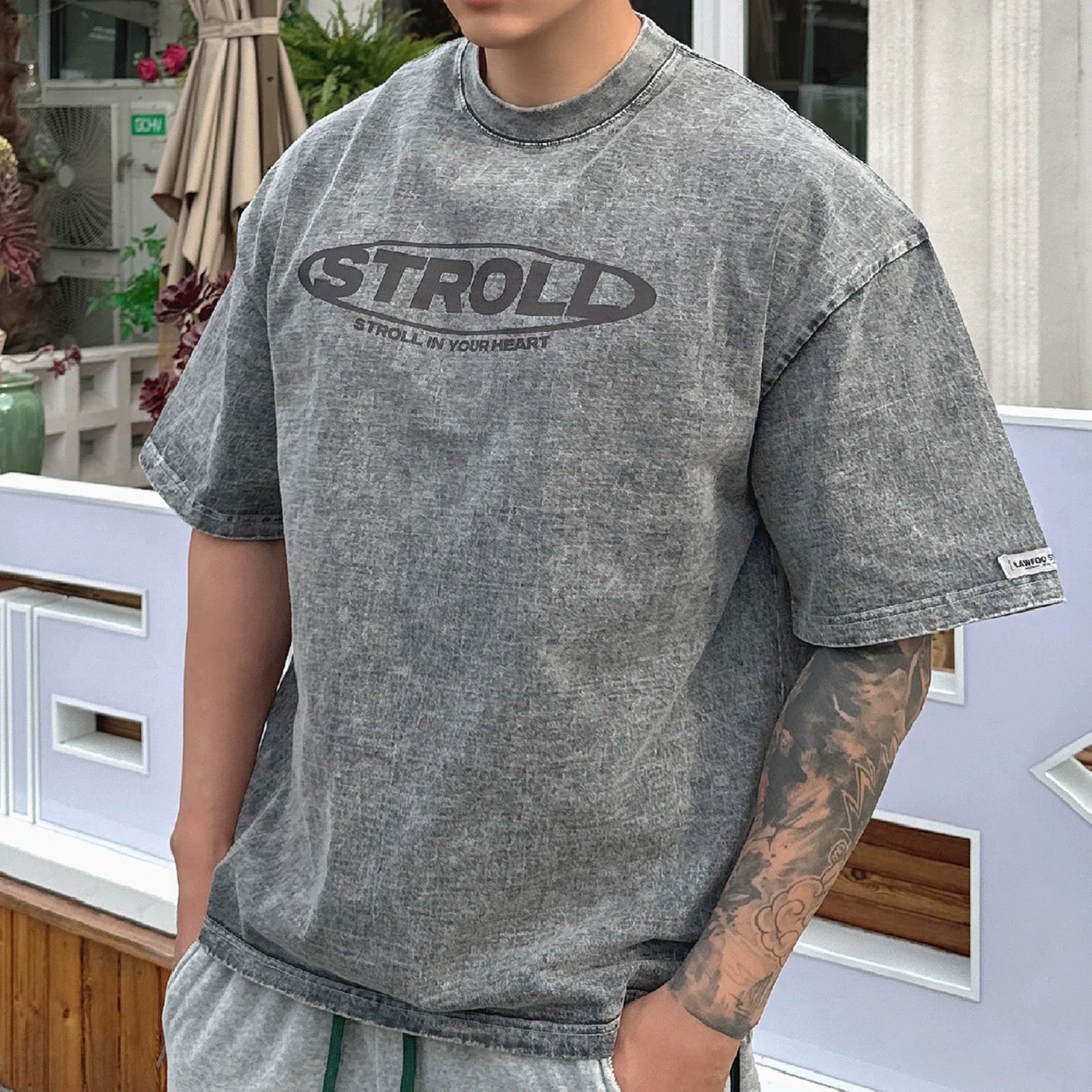 S0133 American retro distressed printed loose short-sleeved T-shirt