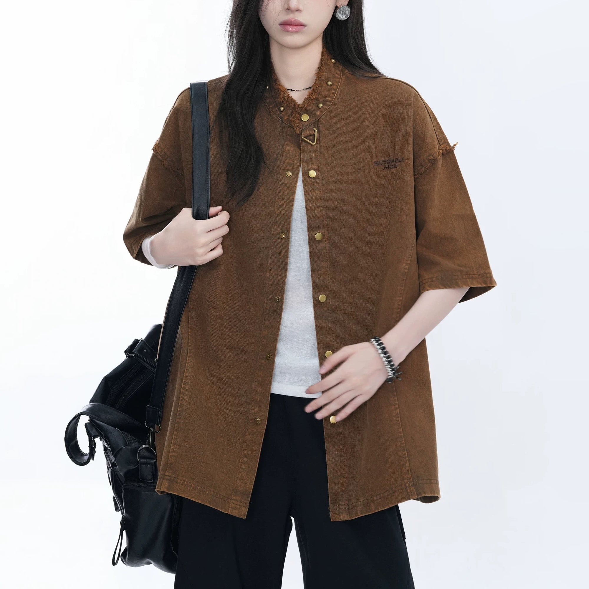 S0314 American trendy brand heavyweight street vibe ding decoration short-sleeved shirt