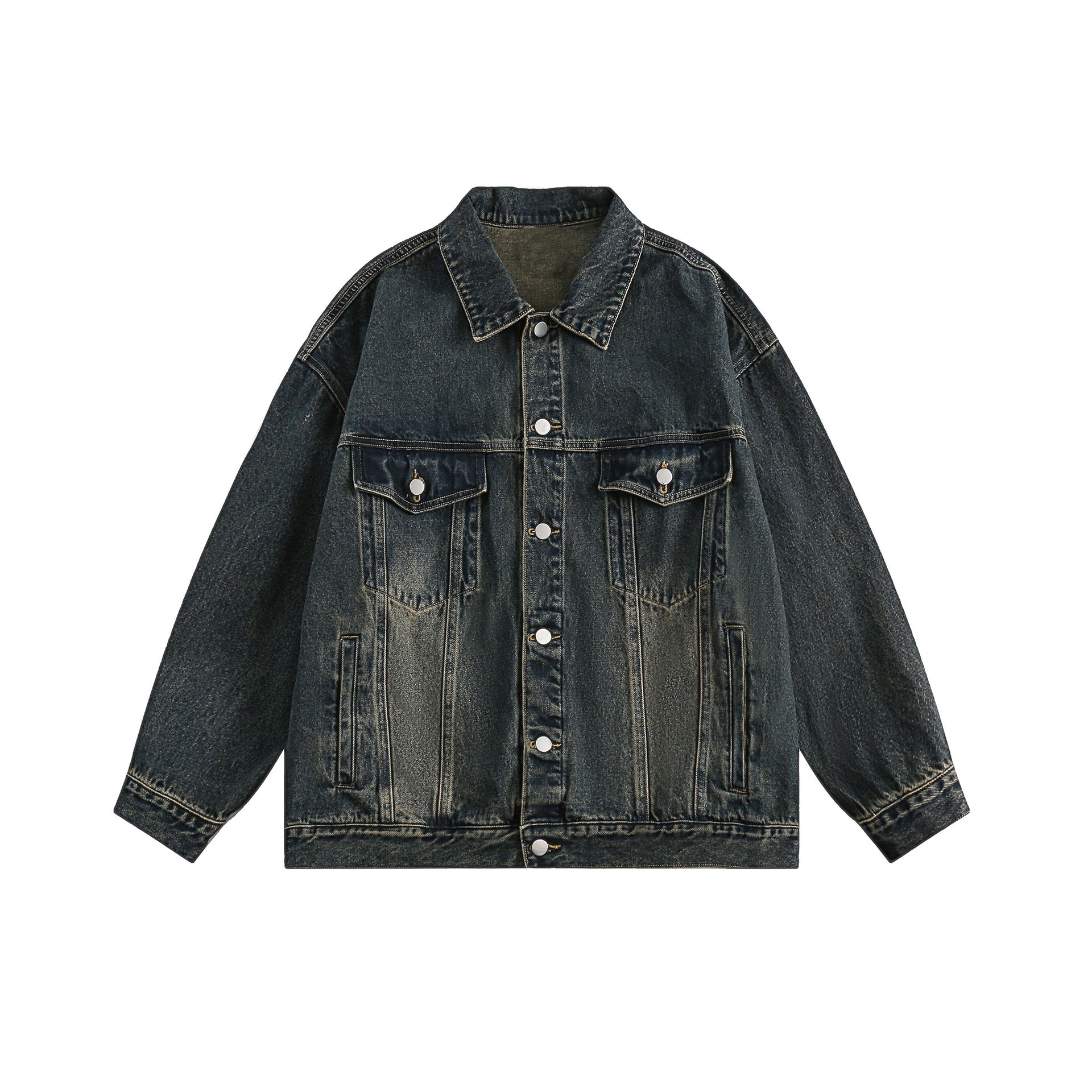 S0146 American retro distressed loose trendy denim jacket UNISEX
