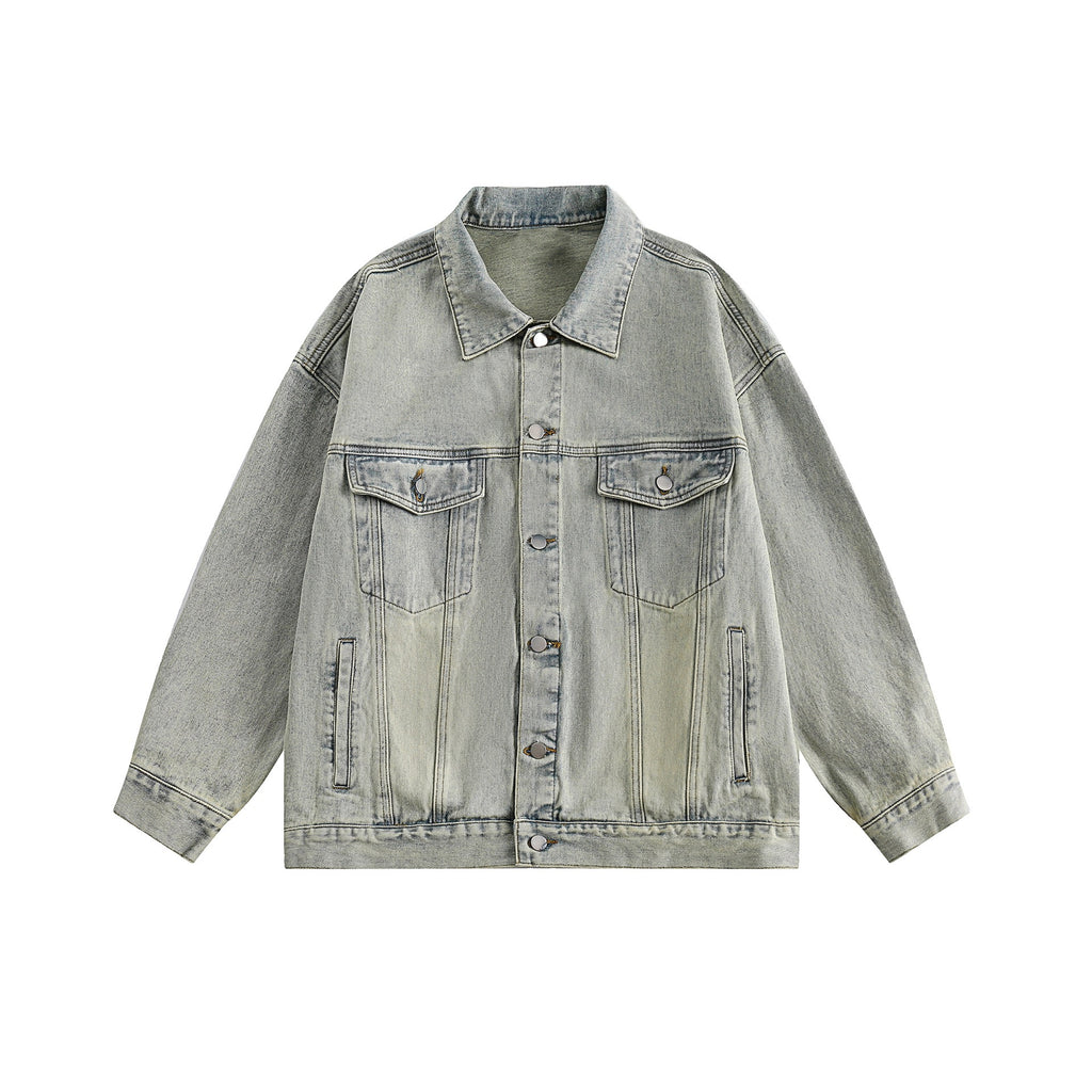S0146 American retro distressed loose trendy denim jacket UNISEX