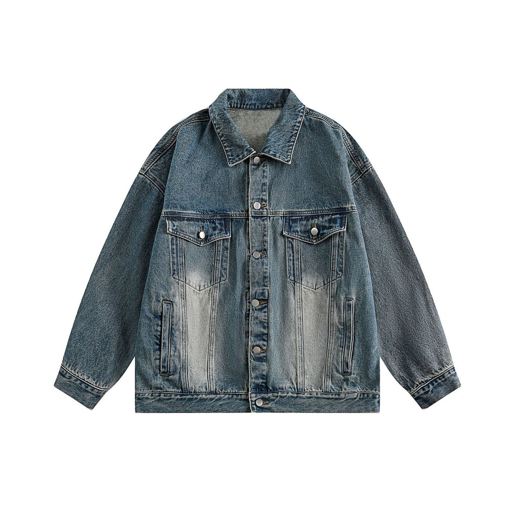 S0146 American retro distressed loose trendy denim jacket UNISEX