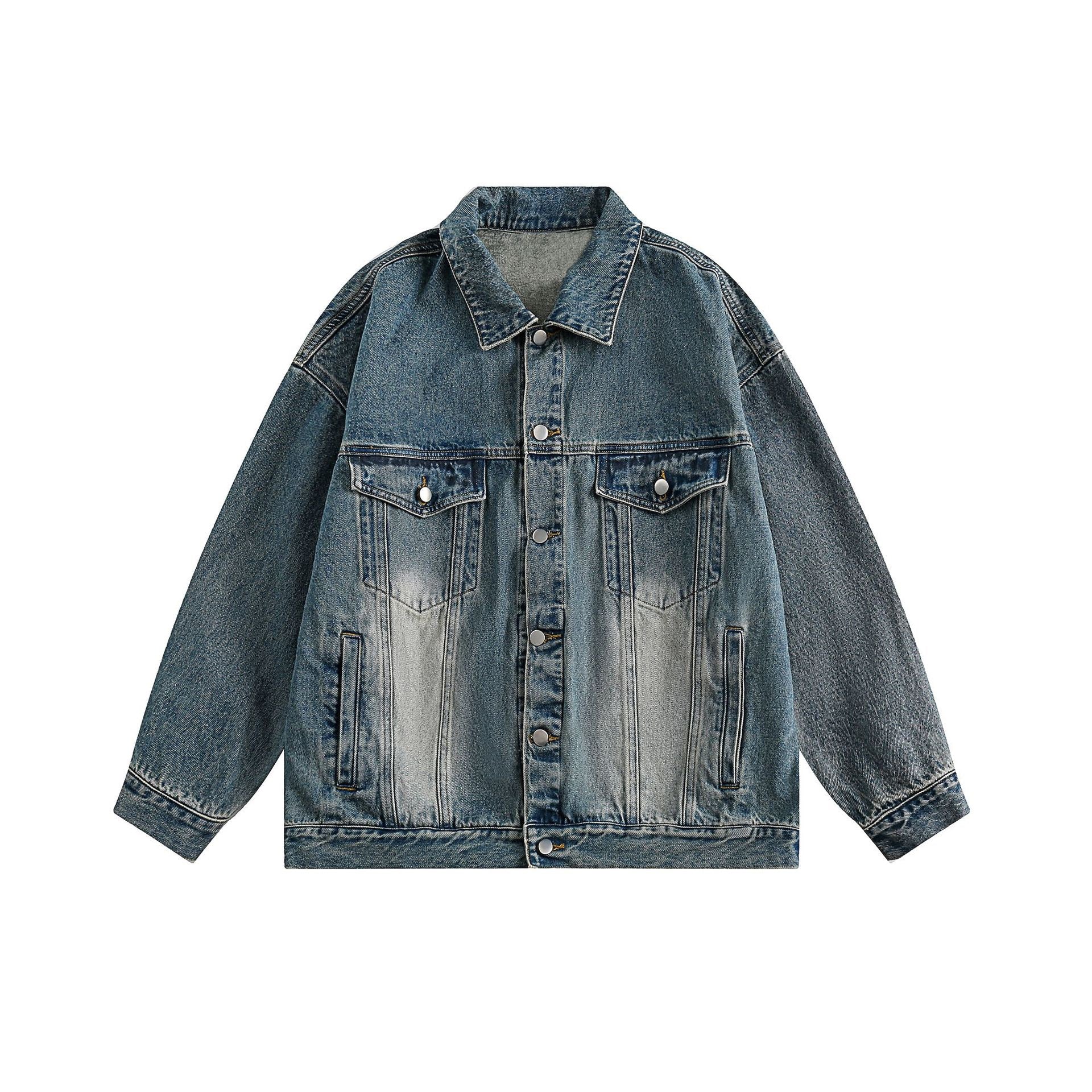 S0146 American retro distressed loose trendy denim jacket UNISEX