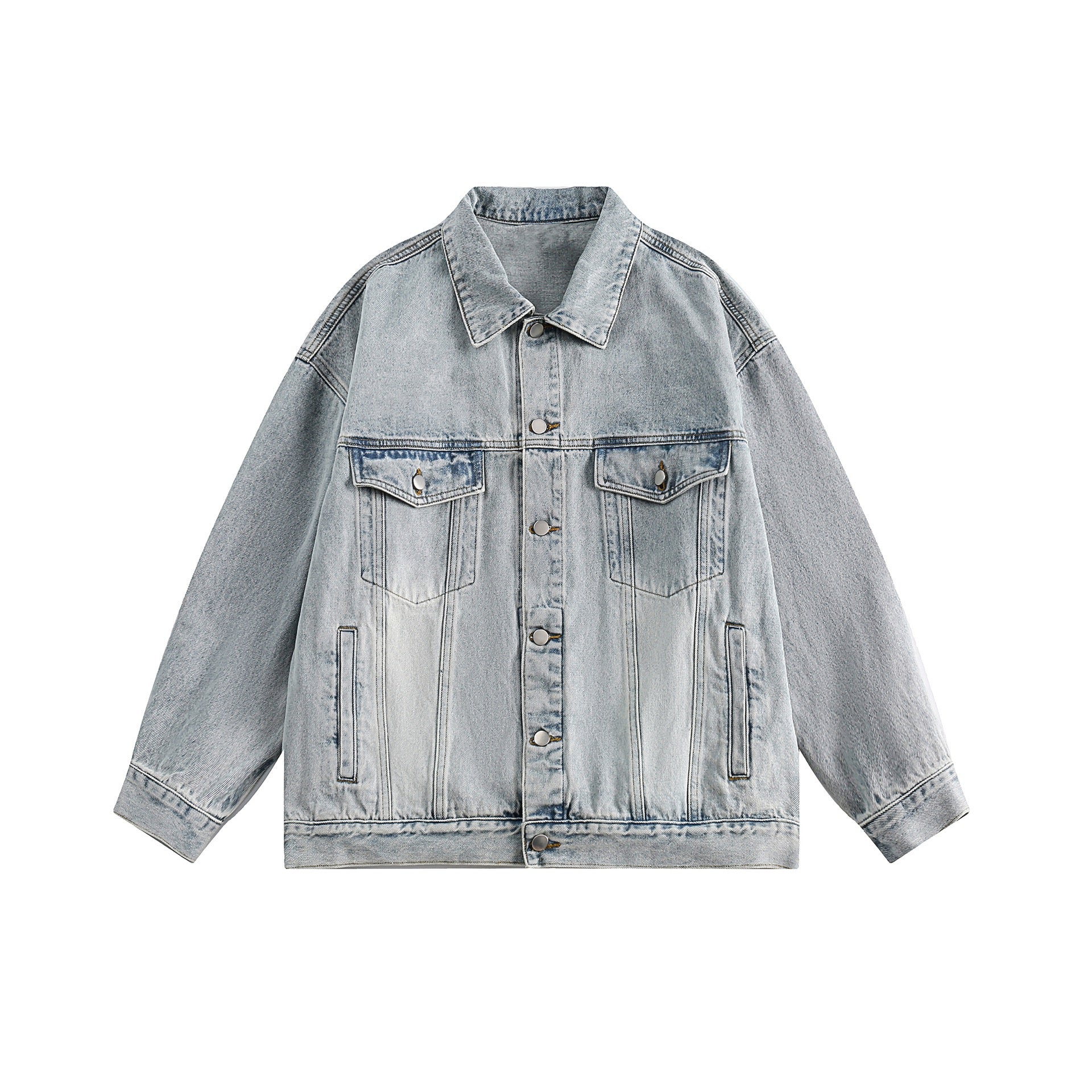 S0146 American retro distressed loose trendy denim jacket UNISEX