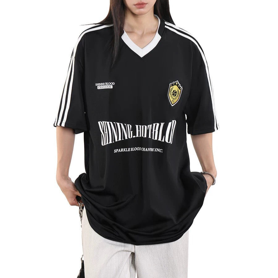 S0155 American casual letter print striped sports short-sleeved T-shirt