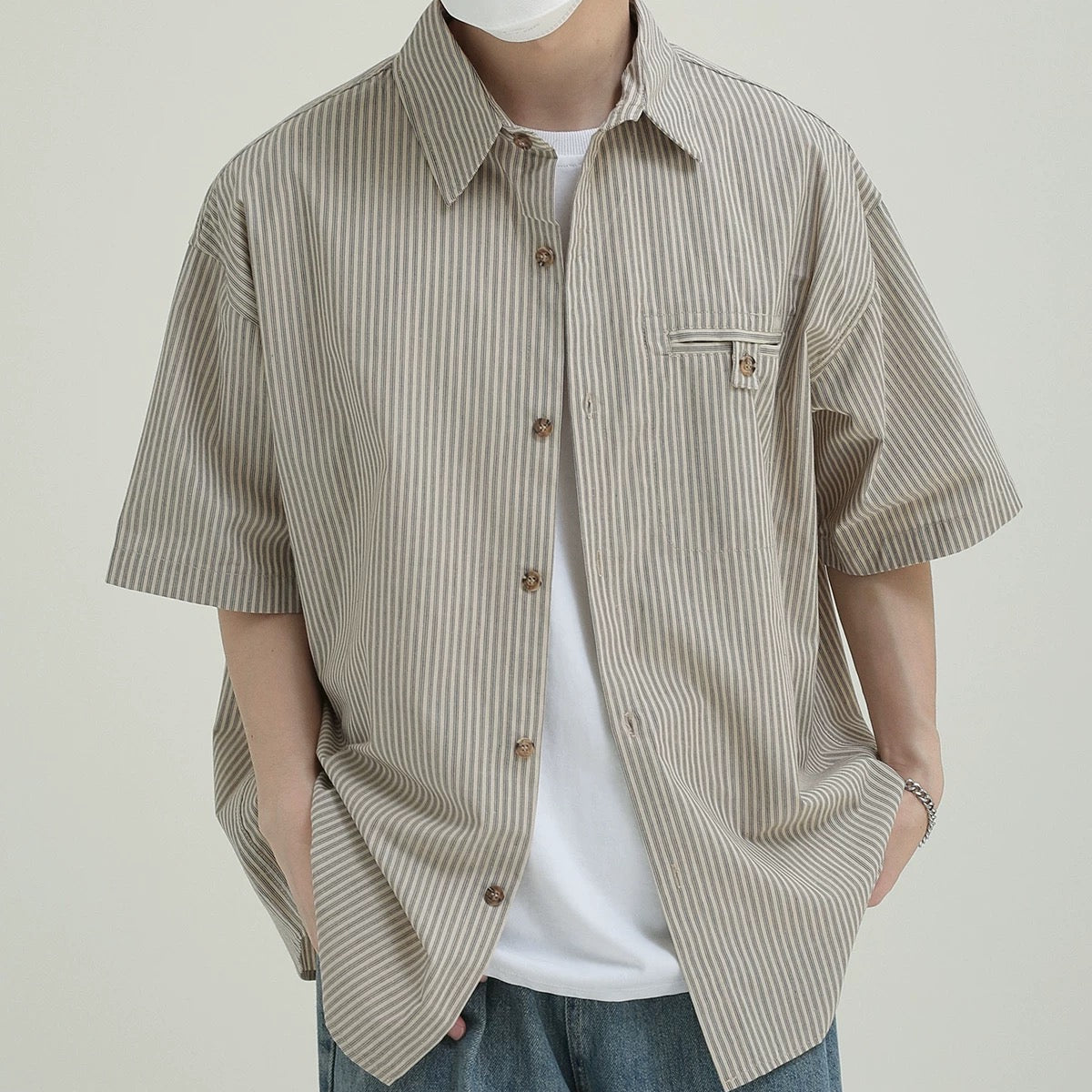 S0174 Japanese cityboy outdoor casual multi-pocket workwear short-sleeved shirt
