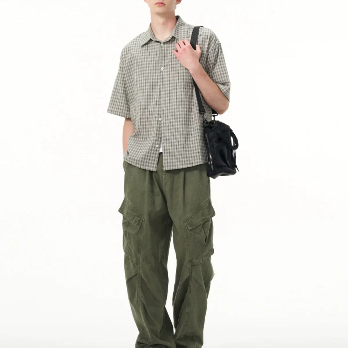 S0180 Japanese Vintage cityboy oversize plaid shirt Available: Green