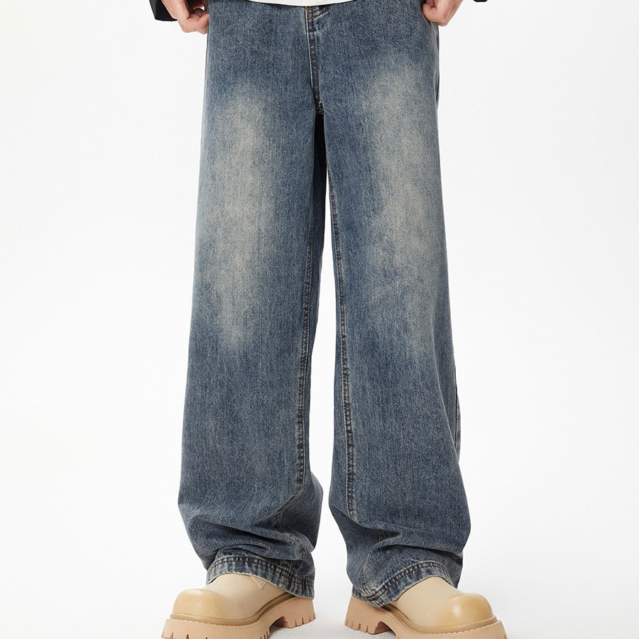 P0090 America style vintage design oversize straight denim trousers