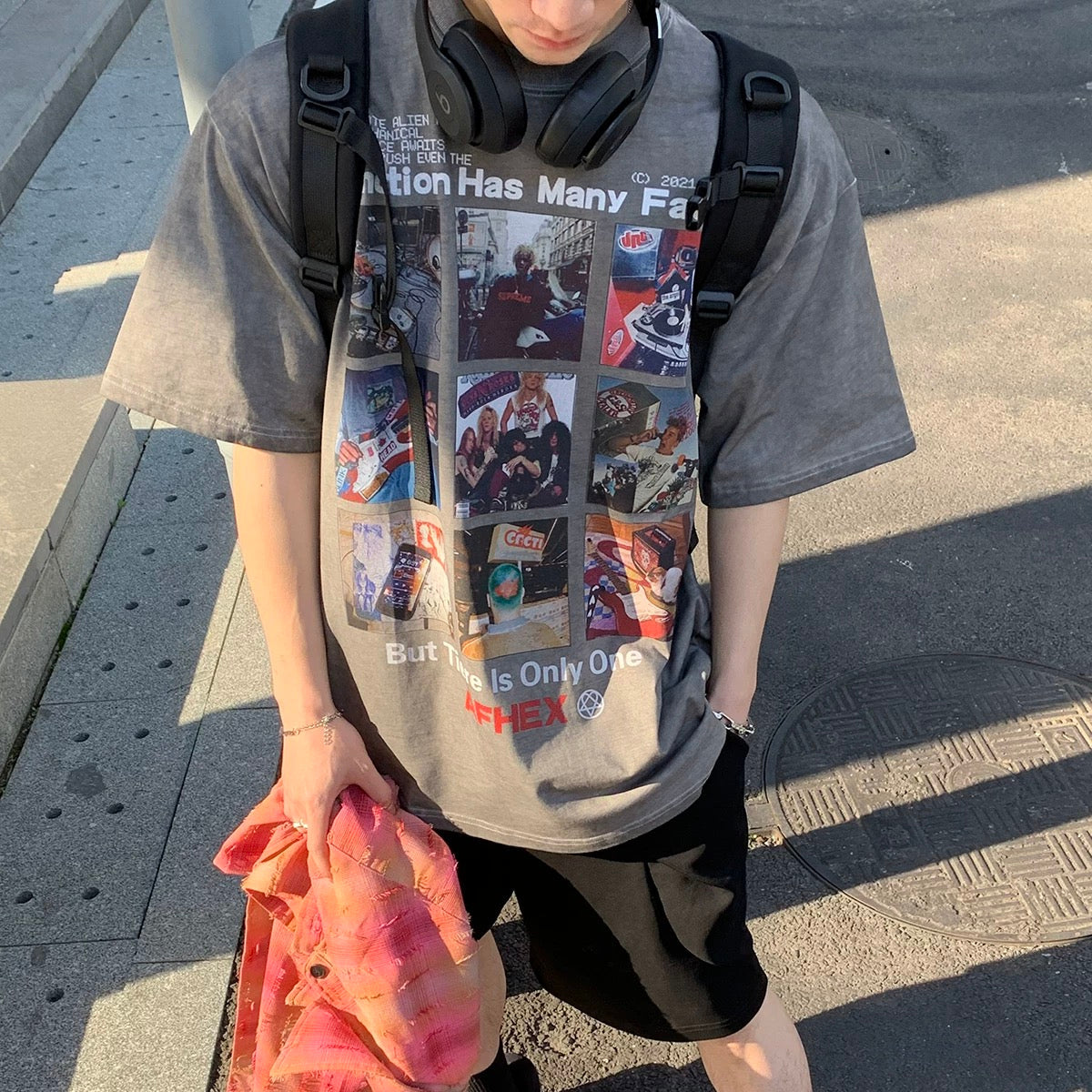 S0185 American Old School Print Vintage oversize T-shirt