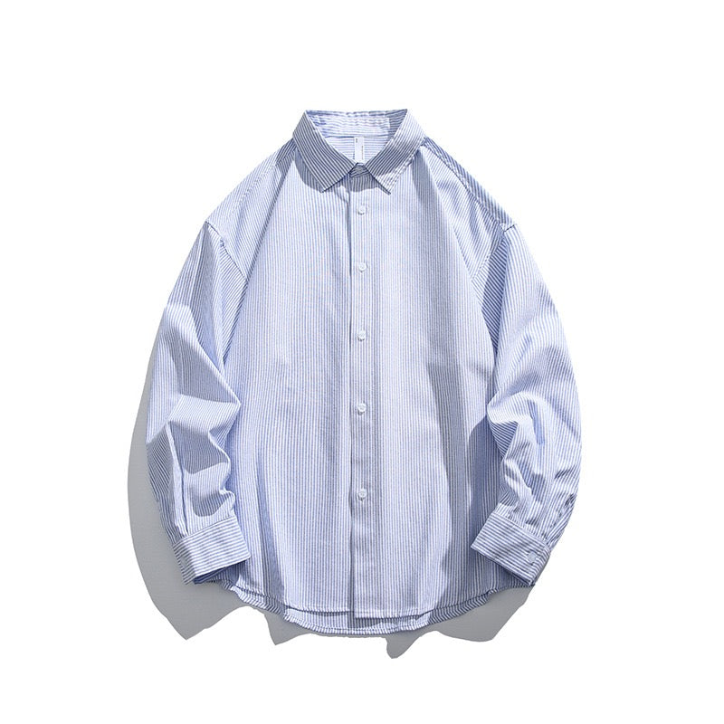 S0190 Japanese Style Vintage Line Design Oversized Long-sleeve Shirt