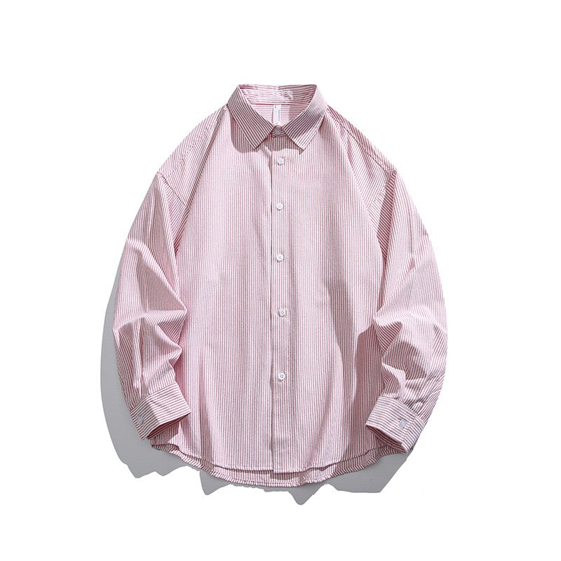 S0190 Japanese Style Vintage Line Design Oversized Long-sleeve Shirt