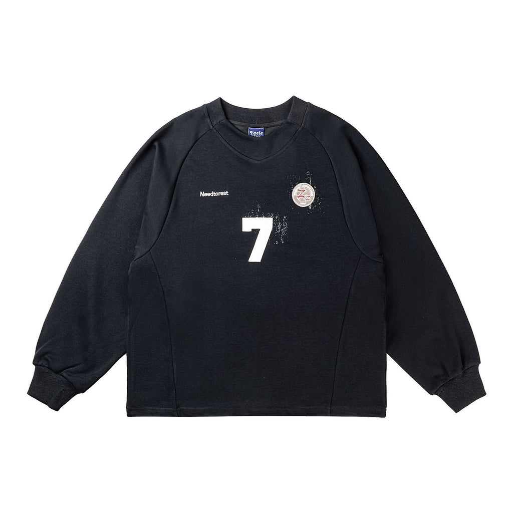 S0192 American Style Vintage No 7 Print oversized Long- Sleeve sweatshirt
