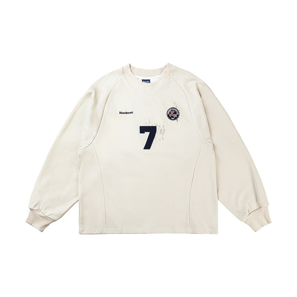 S0192 American Style Vintage No 7 Print oversized Long- Sleeve sweatshirt