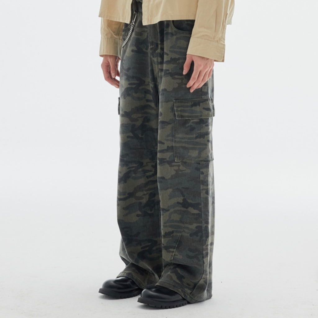 P0096 America Vintage VIBE Style Camouflage pocket straight loose long pants
