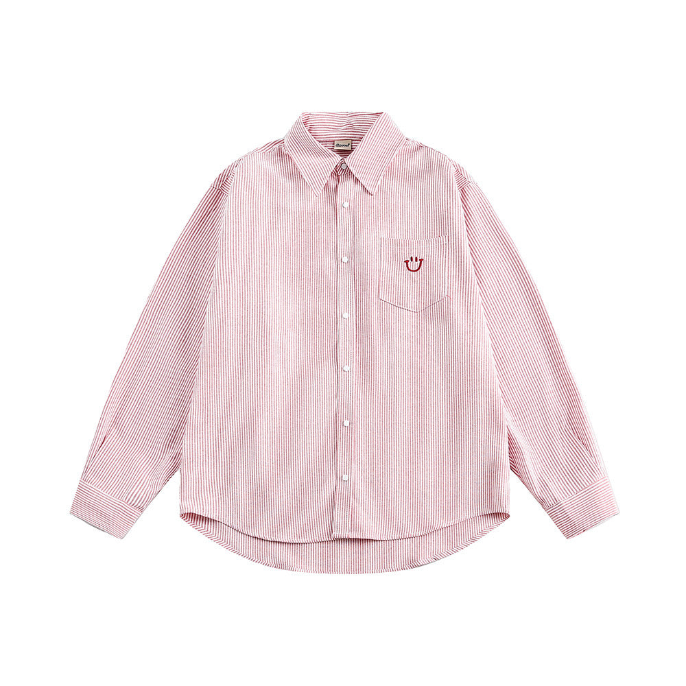 S0194 American Style Vintage Sime Design oversized Long- Sleeve Line Shirt