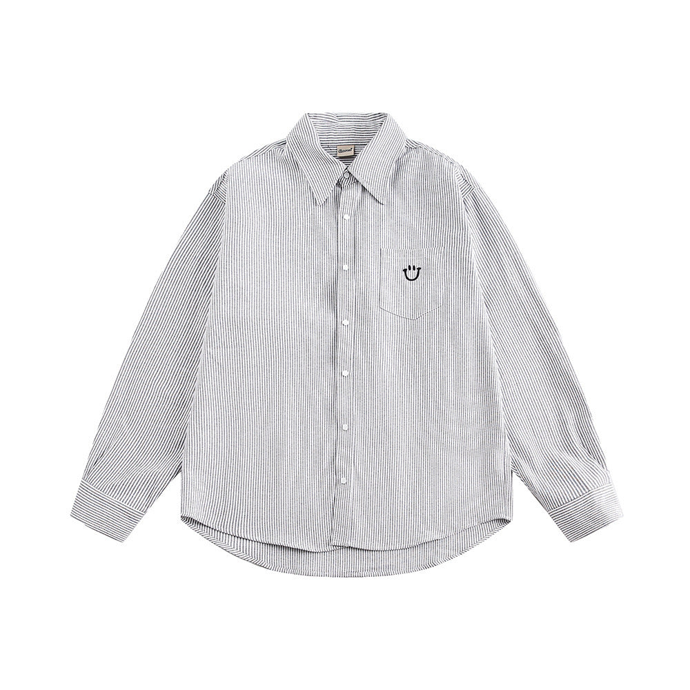 S0194 American Style Vintage Sime Design oversized Long- Sleeve Line Shirt