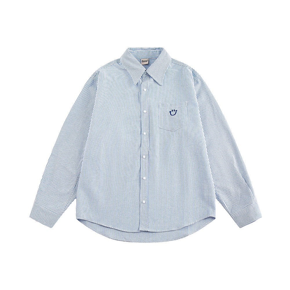 S0194 American Style Vintage Sime Design oversized Long- Sleeve Line Shirt