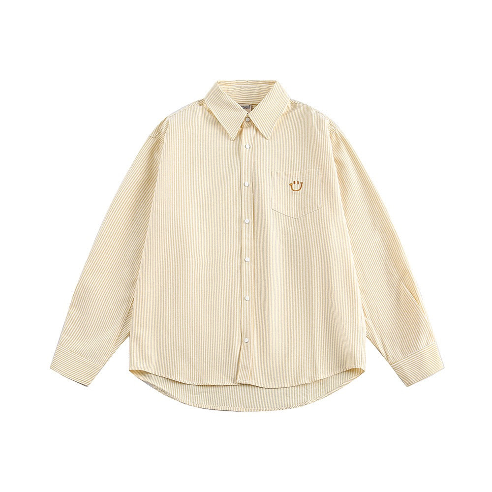 S0194 American Style Vintage Sime Design oversized Long- Sleeve Line Shirt