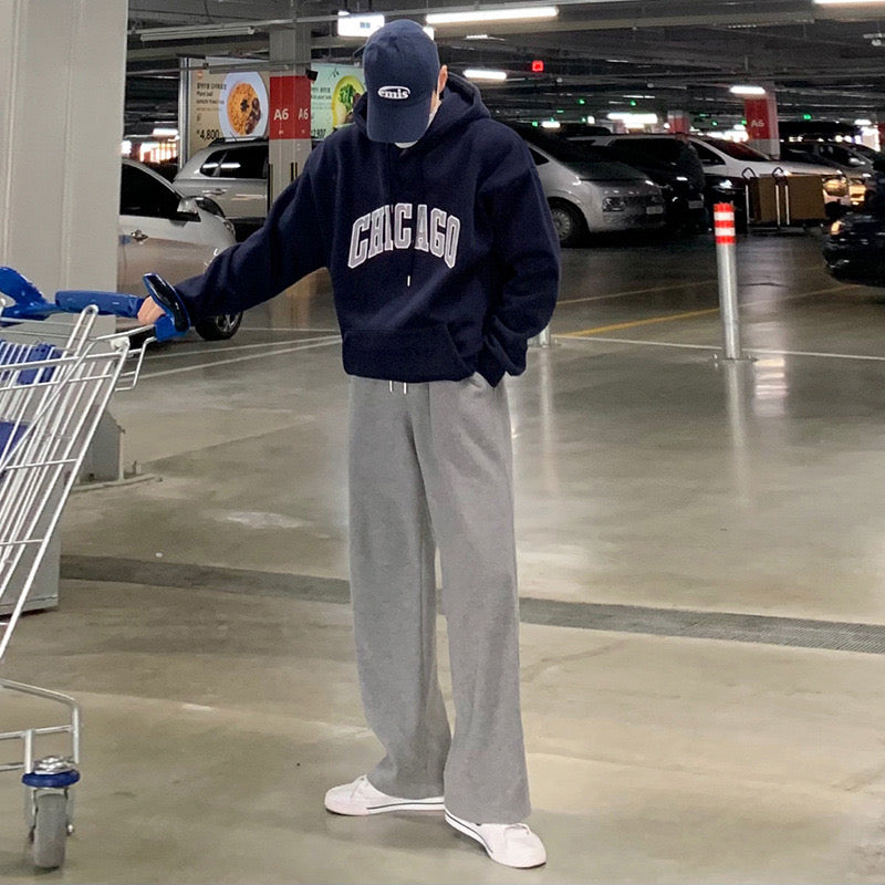 S0196 Korean Chicago letter print Oversize Hoodie Available: Blue