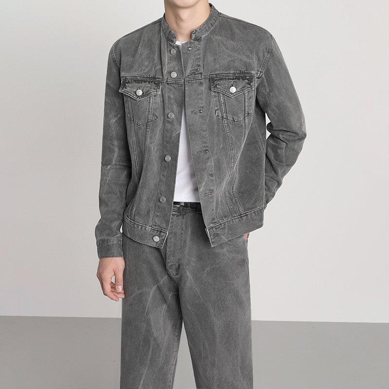 S0198 Korean style casual Cargo light gray denim jacket