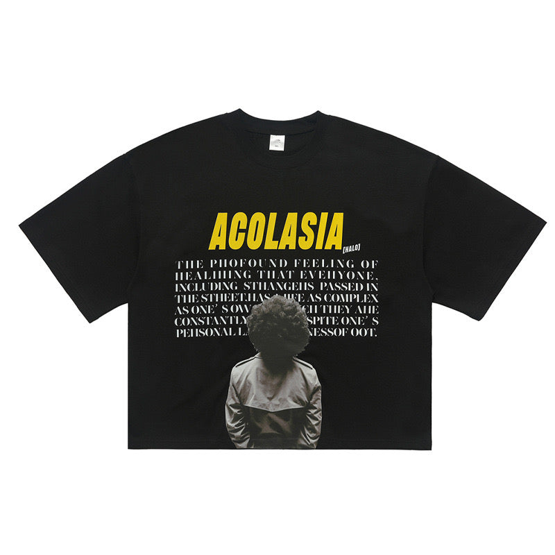 S0201 American retro portrait letter print loose boxy Tee