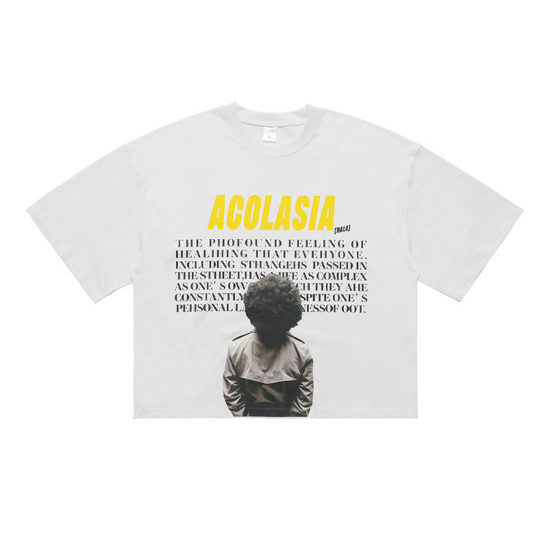 S0201 American retro portrait letter print loose boxy Tee