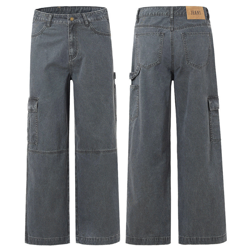 P0101 America Style Vintage Design Oversize straight Cargo Pants