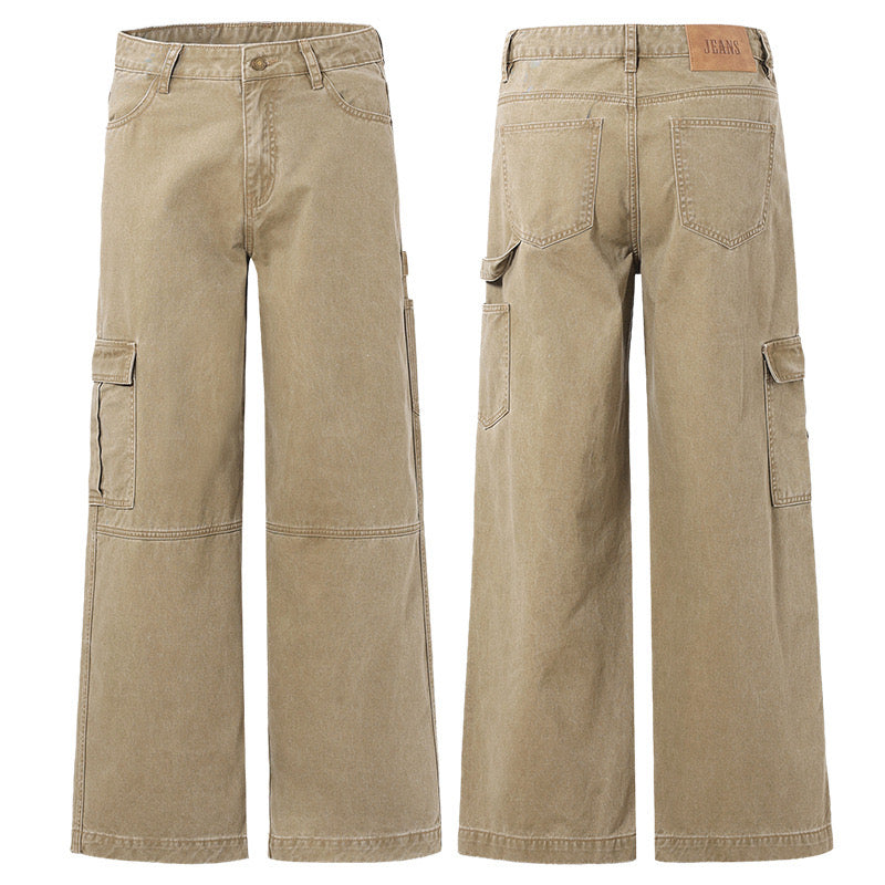 P0101 America Style Vintage Design Oversize straight Cargo Pants