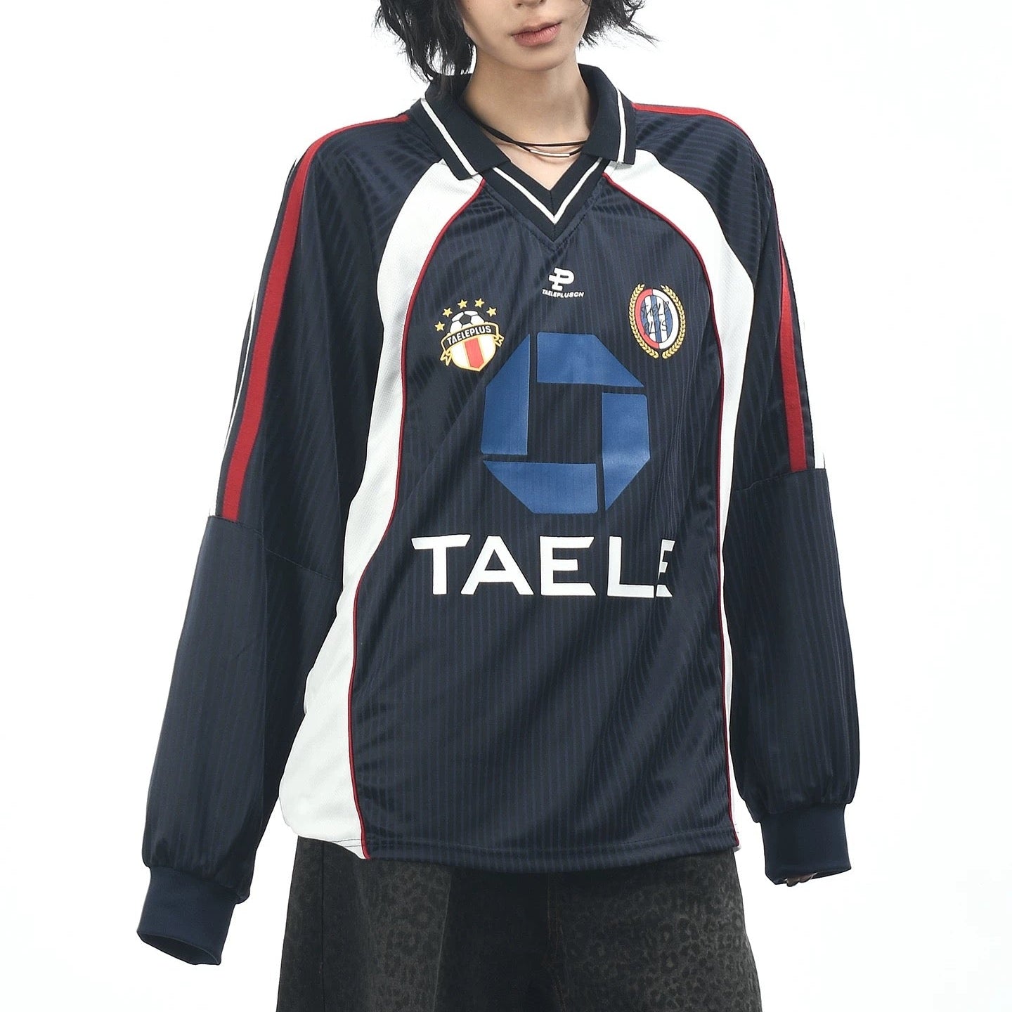 S0316 American Retro Printed V-neck Raglan Long Sleeve Jersey