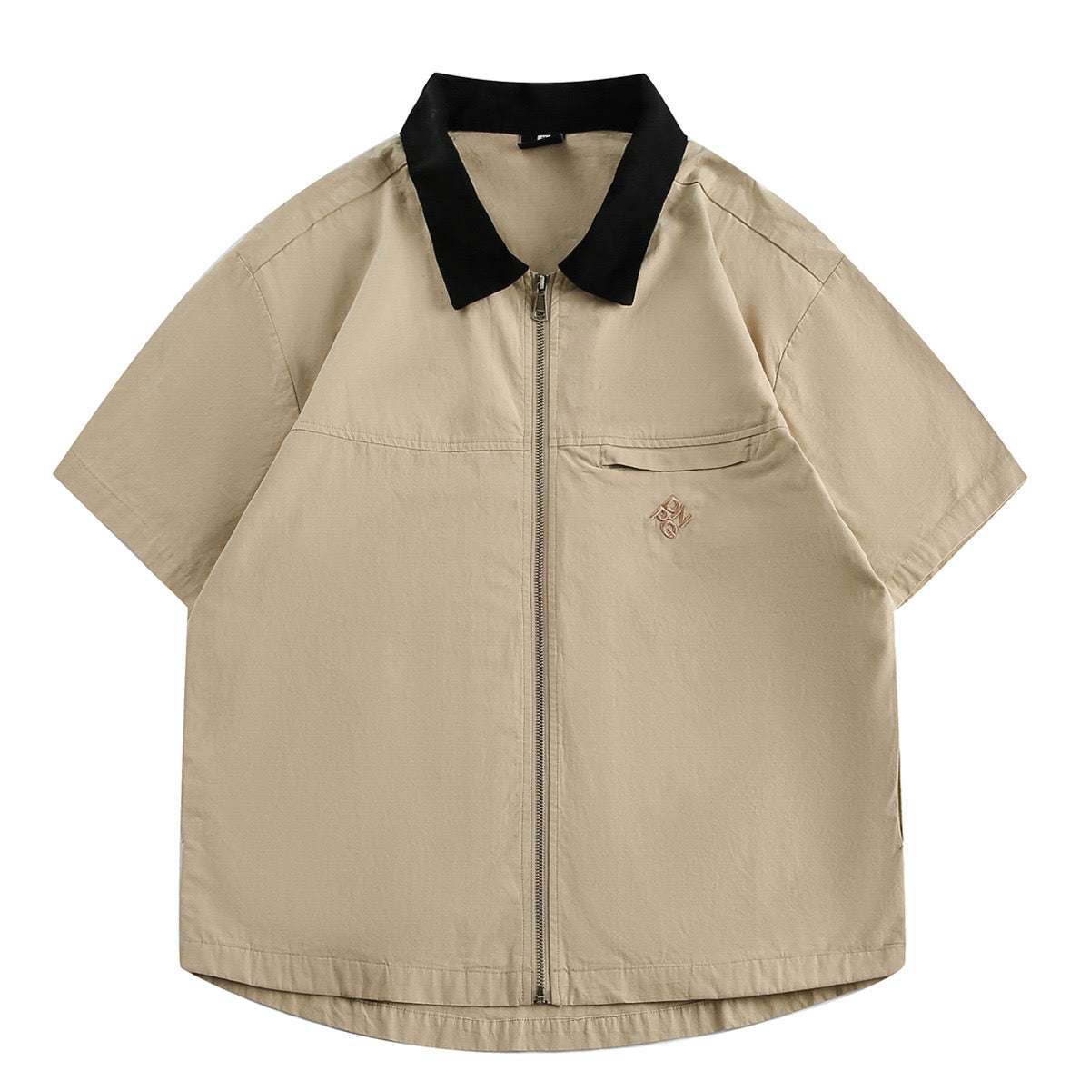 S0210 Japanese style Vintage contrast collar pocket decorated short-sleeved shirt