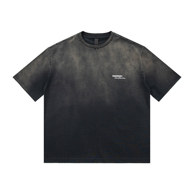 S0211 American retro 320g heavy wasteland style distressed printed T-shirt
