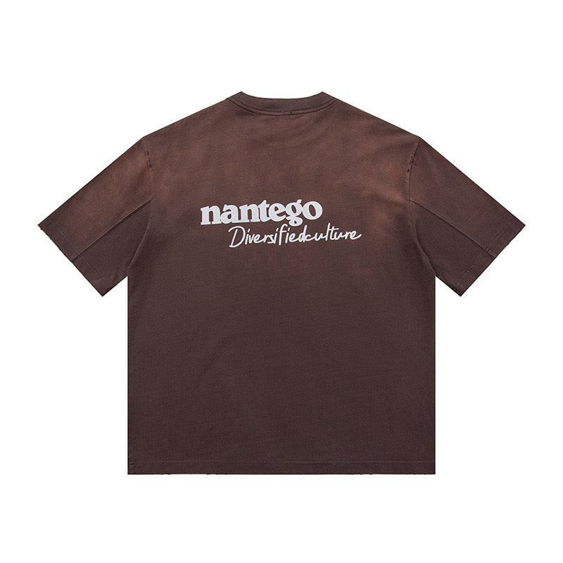 S0211 American retro 320g heavy wasteland style distressed printed T-shirt