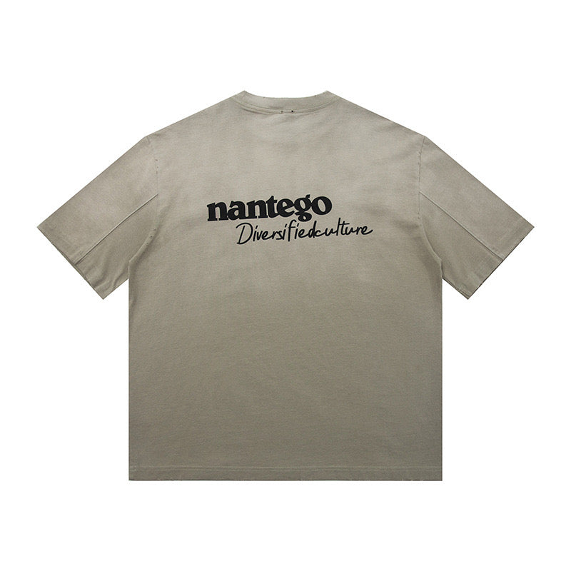 S0211 American retro 320g heavy wasteland style distressed printed T-shirt